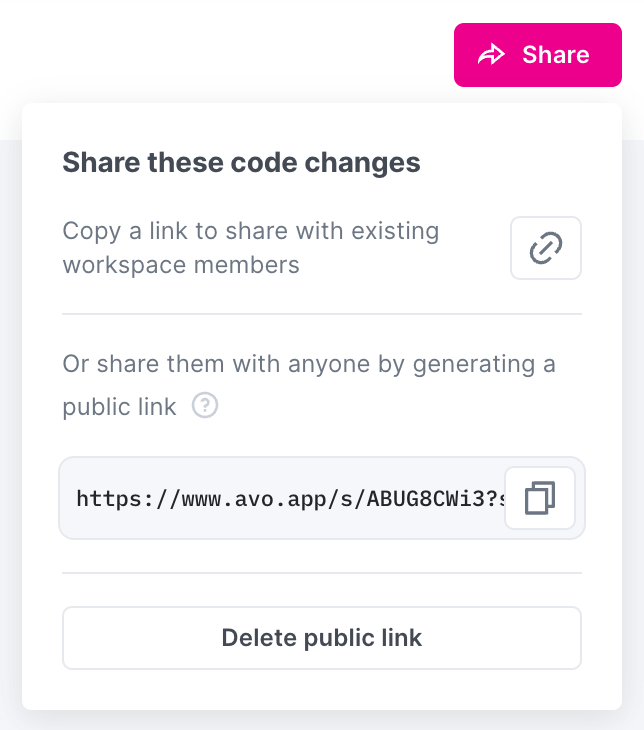Branch code changes share popup