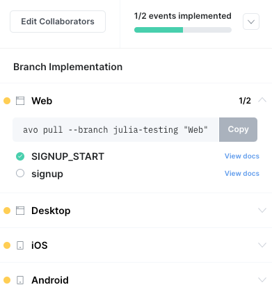Hover the pill to see implementation status