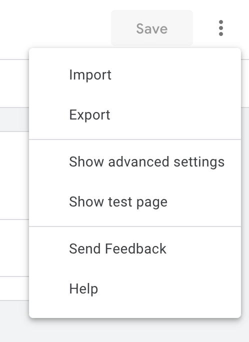 Dropdown in the templates screen with the import button