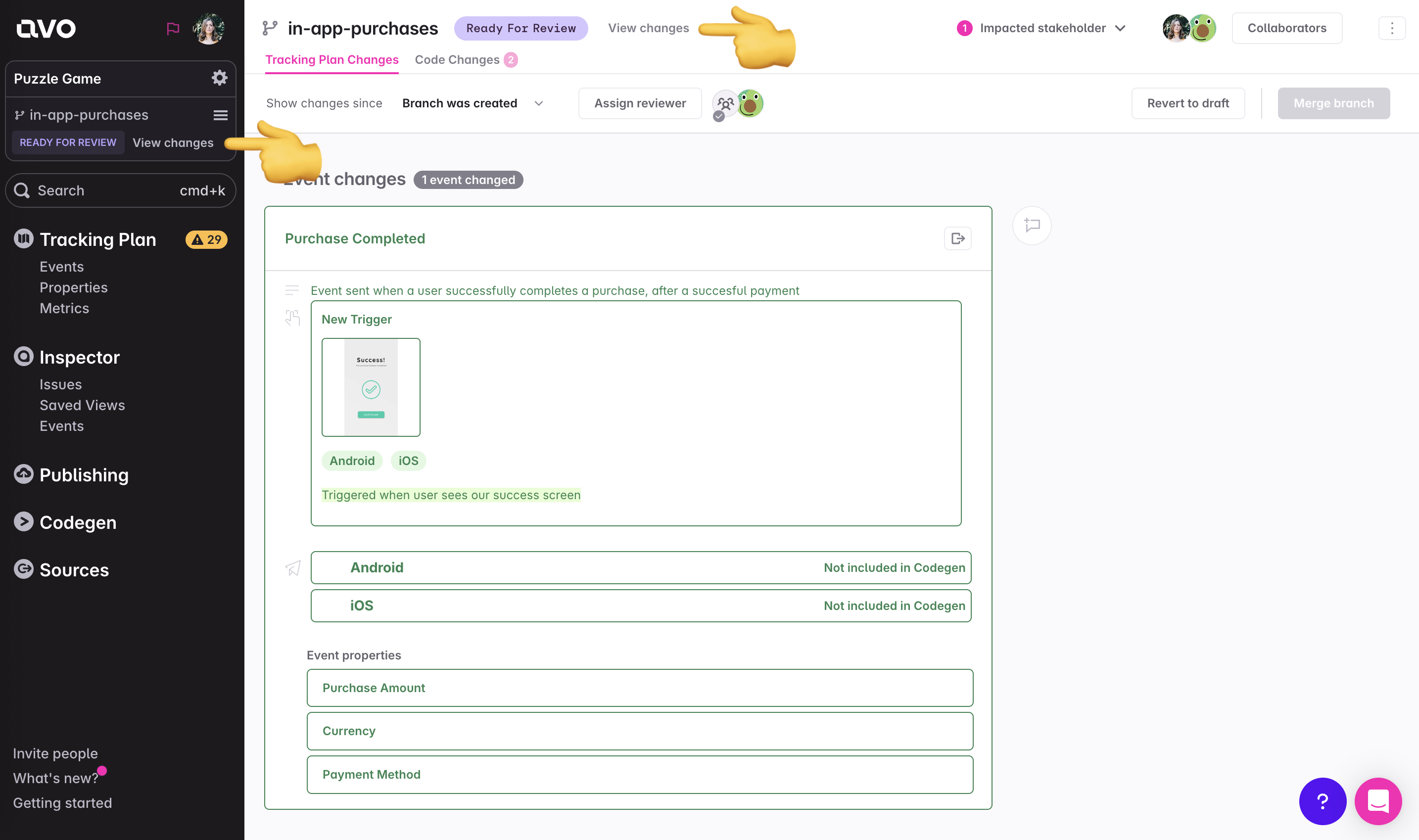 How to access the tracking plan changes page