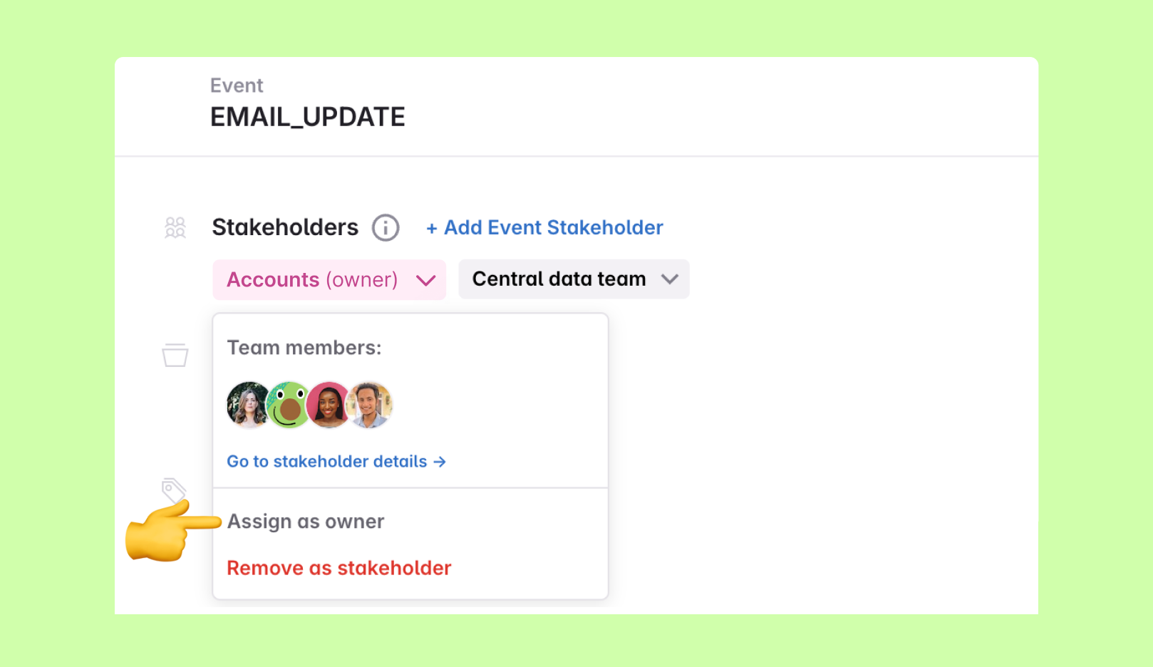 Screenshot of a modal to add stakeholder team to an event