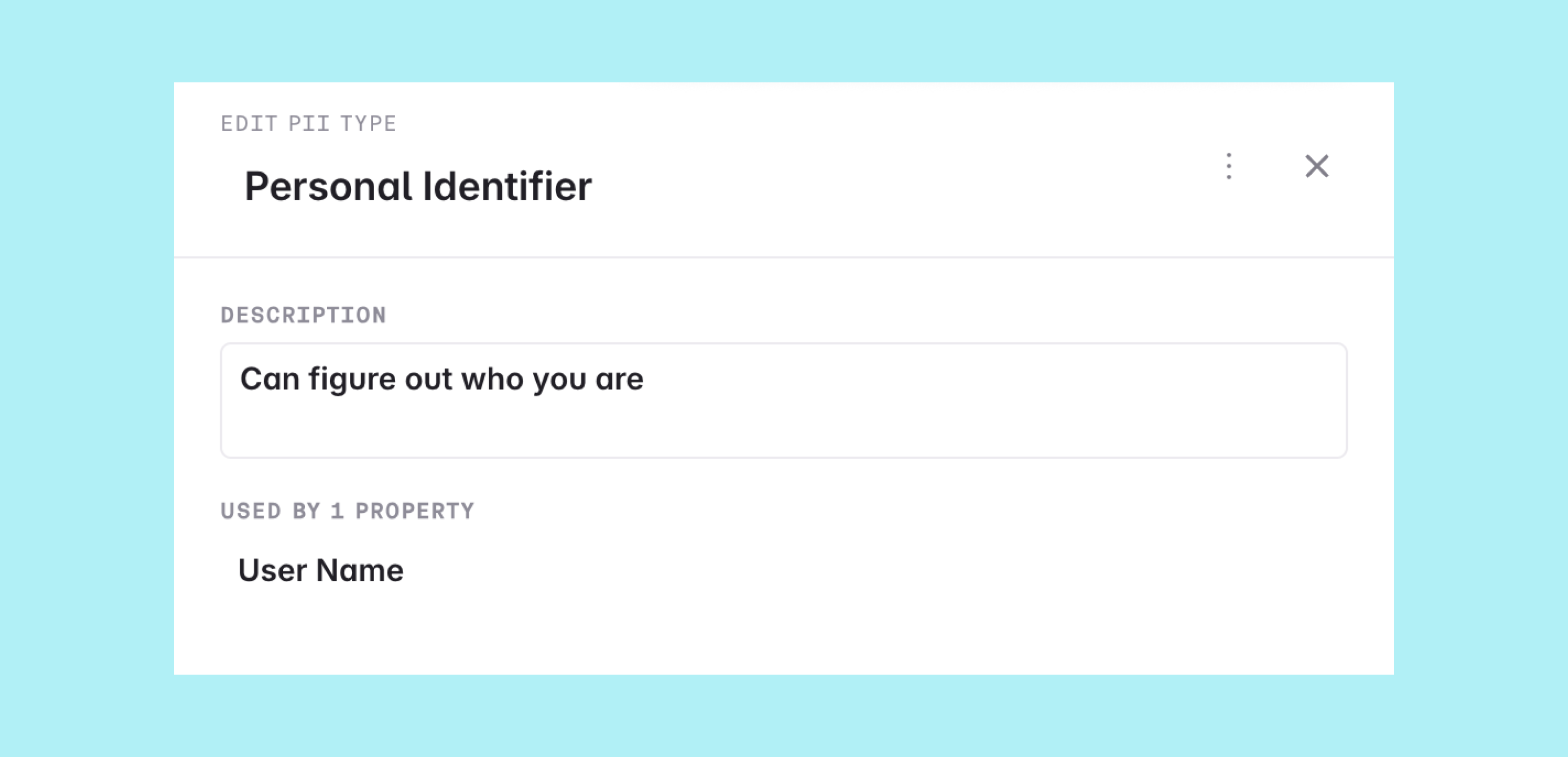 Editing a PII type's description and seeing which properties use it