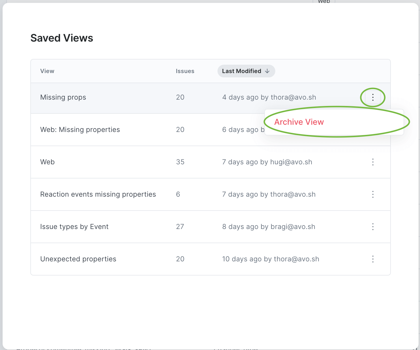 Inspector Issues View - Avo Docs