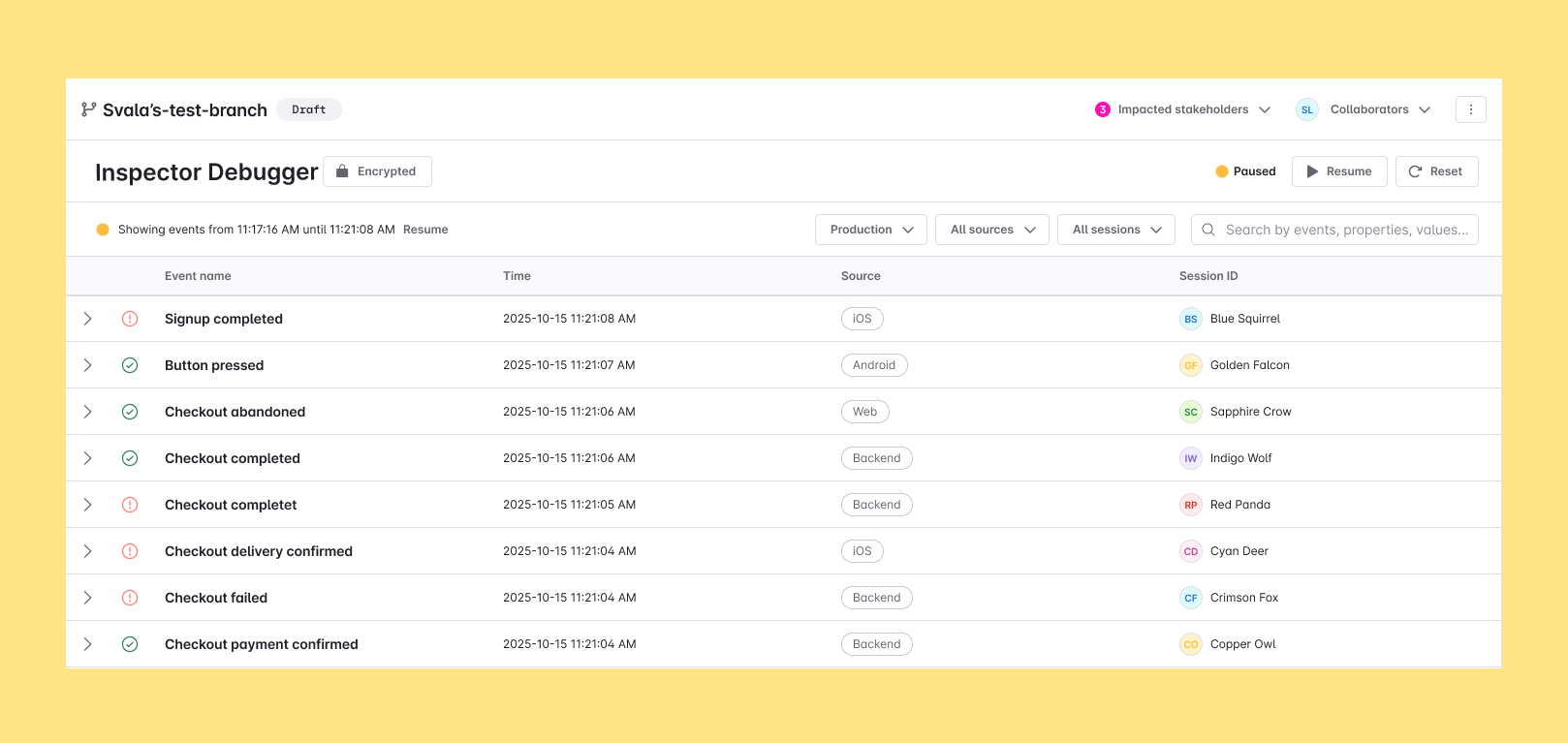 Inspector Debugger event stream